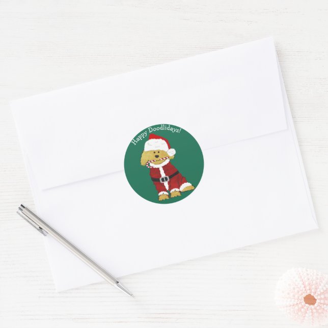 Personalised Christmas Goldendoodle Santa Claus Classic Round Sticker (Envelope)