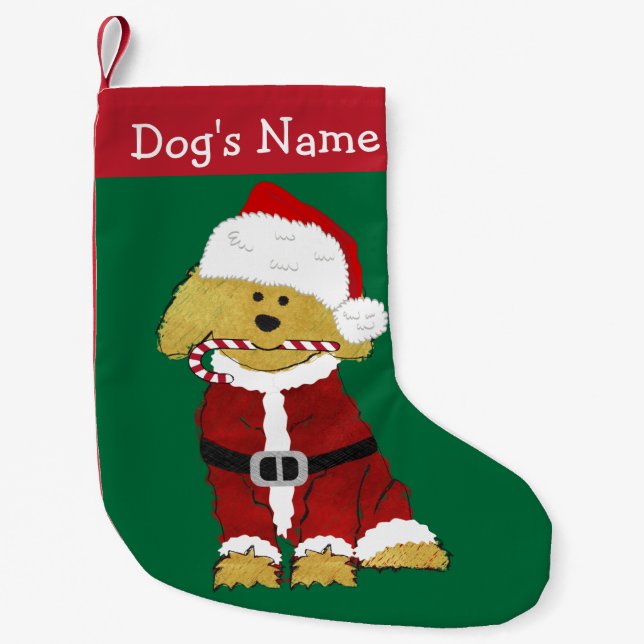 Personalised Christmas Goldendoodle Santa Claus Small Christmas Stocking (Front)