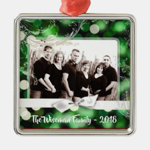 Personalised Christmas Green Bokeh PHOTO Ornament