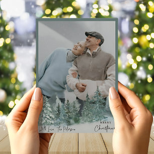 Personalised Christmas Green Pine Forest Photo Holiday Card