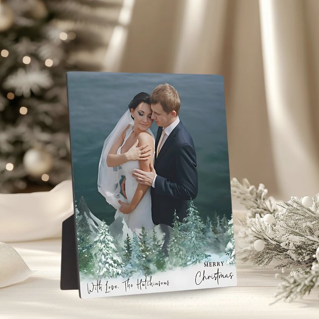 Personalised Christmas Green Pine Forest Photo Plaque (Creator Uploaded)