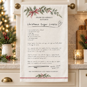 Personalised Christmas Handwritten Recipe Kitchen Tea Towel