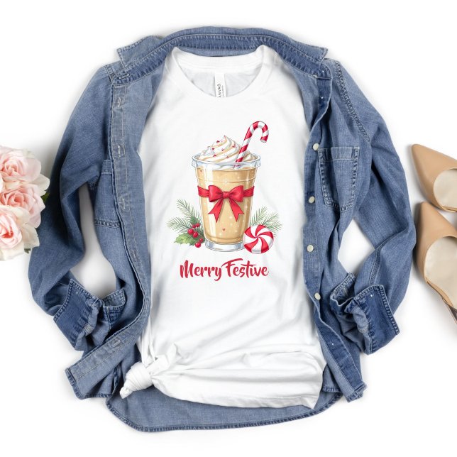 Personalised Christmas Holiday Iced Coffee Latte  T-Shirt (Christmas Holiday Iced Coffee Peppermint Latte Personalized T-shirt for her)