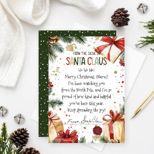 Personalised Christmas Holiday Letter From Santa  Card