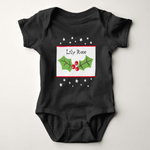 Personalised Christmas Holly & Berries Baby Bodysuit