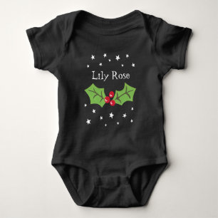 Personalised Christmas Holly & Berries Baby Bodysuit