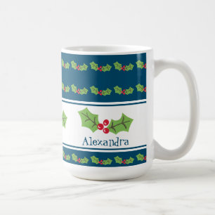 Personalised Christmas Holly & Berries Coffee Mug