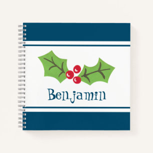 Personalised Christmas Holly & Berries Notebook