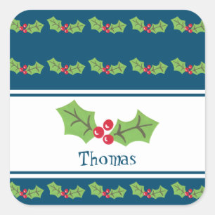 Personalised Christmas Holly & Berries Notebook Square Sticker