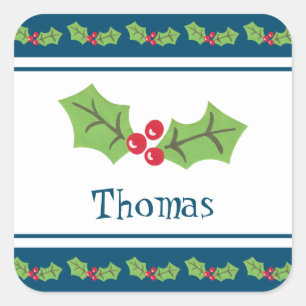 Personalised Christmas Holly & Berries Notebook Square Sticker