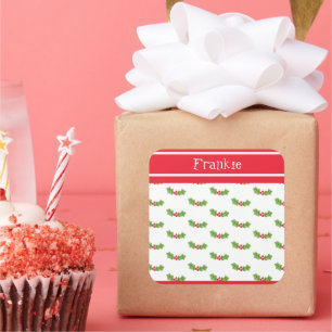 Personalised Christmas Holly & Berries Square Stic Sticker