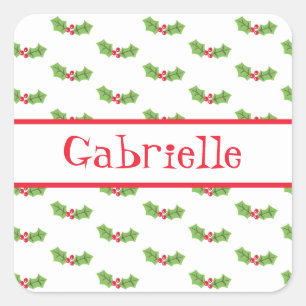 Personalised Christmas Holly & Berries Square Stic Sticker