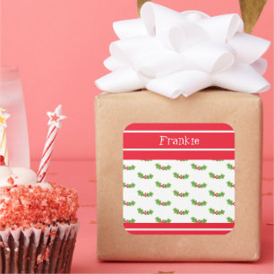 Personalised Christmas Holly & Berries Square Sticker