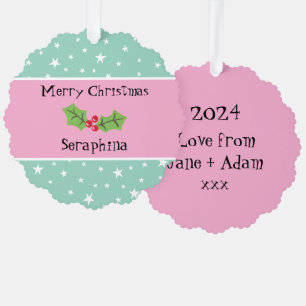 Personalised Christmas Holly & Berries Tree Decoration Card