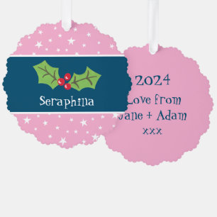 Personalised Christmas Holly & Berries Tree Decoration Card