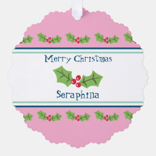 Personalised Christmas Holly & Berries Tree Decoration Card