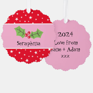 Personalised Christmas Holly & Berries Tree Decoration Card