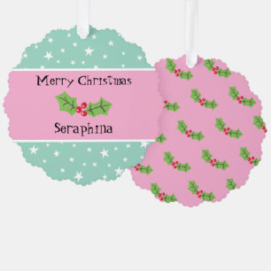 Personalised Christmas Holly & Berries Tree Decoration Card