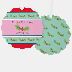 Personalised Christmas Holly & Berries Tree Decoration Card