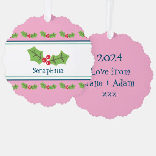 Personalised Christmas Holly & Berries Tree Decoration Card