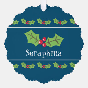 Personalised Christmas Holly & Berries Tree Decoration Card