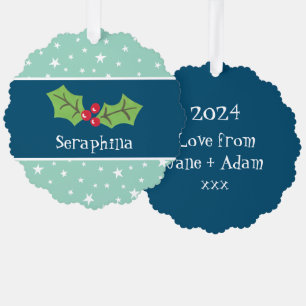 Personalised Christmas Holly & Berries Tree Decoration Card