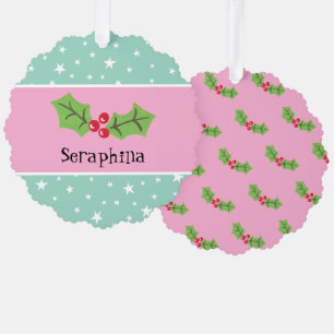 Personalised Christmas Holly & Berries Tree Decoration Card