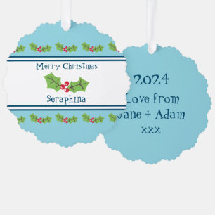 Personalised Christmas Holly & Berries Tree Decoration Card