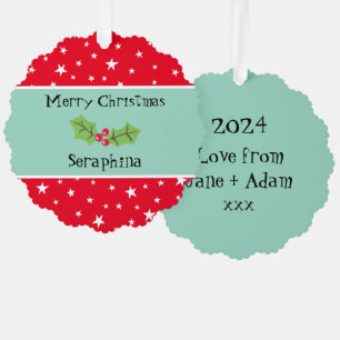 Personalised Christmas Holly & Berries Tree Decoration Card