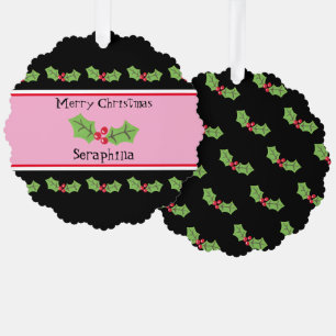 Personalised Christmas Holly & Berries Tree Decoration Card
