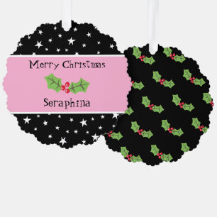 Personalised Christmas Holly & Berries Tree Decoration Card