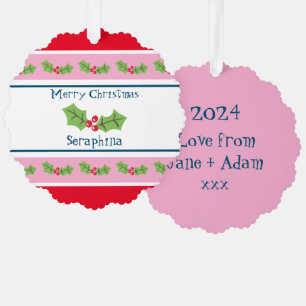 Personalised Christmas Holly & Berries Tree Decoration Card