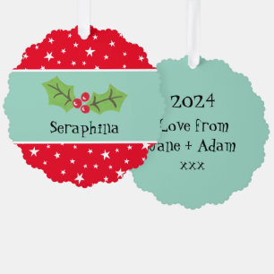 Personalised Christmas Holly & Berries Tree Decoration Card