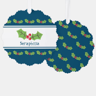 Personalised Christmas Holly & Berries Tree Decoration Card
