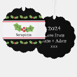 Personalised Christmas Holly & Berries Tree Decoration Card