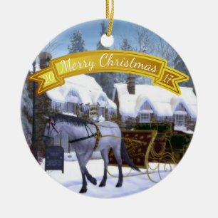 Personalised  Christmas Horse and Sleigh Ceramic Tree Decoration