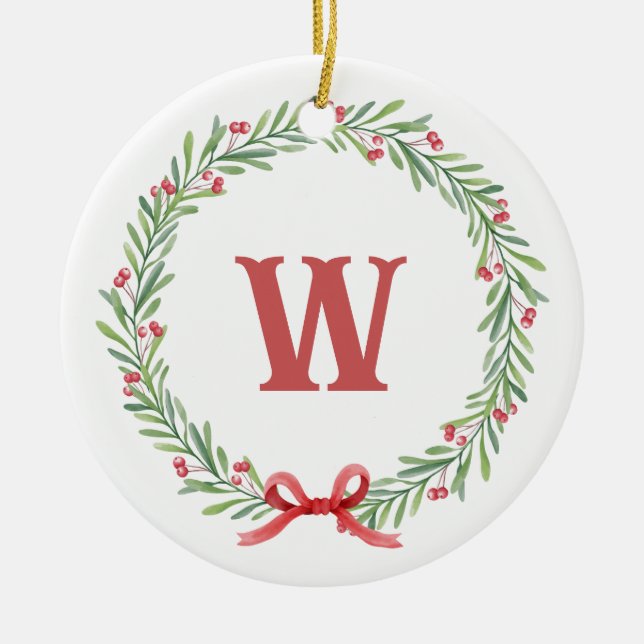 Personalised Christmas Initial Sign Ceramic Tree Decoration (Front)