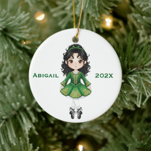 Personalised Christmas Irish Girl Dance Ceramic Tree Decoration