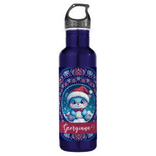 Personalised Christmas Kawaii Bear Dot Mandala 710 Ml Water Bottle