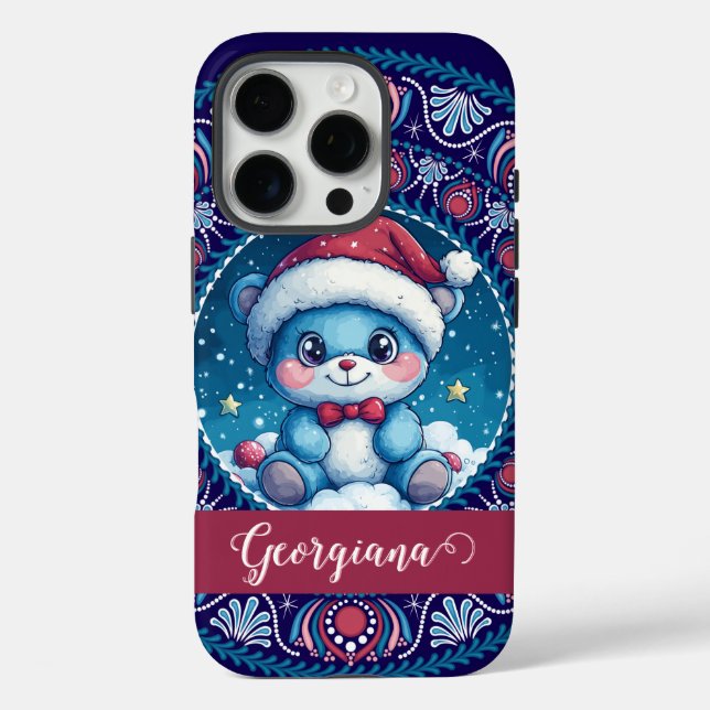 Personalised Christmas Kawaii Bear Dot Mandala Case-Mate iPhone Case (Back)