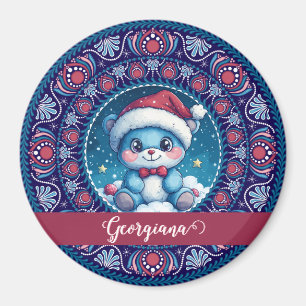 Personalised Christmas Kawaii Bear Dot Mandala Magnet