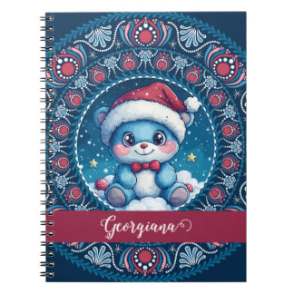 Personalised Christmas Kawaii Bear Dot Mandala Notebook