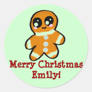 Personalised Christmas kawaii Gingerbread Man Classic Round Sticker