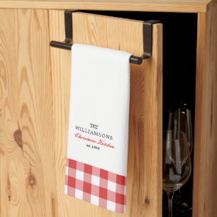 Personalised Christmas Kitchen Red Gingham Family  Tea Towel