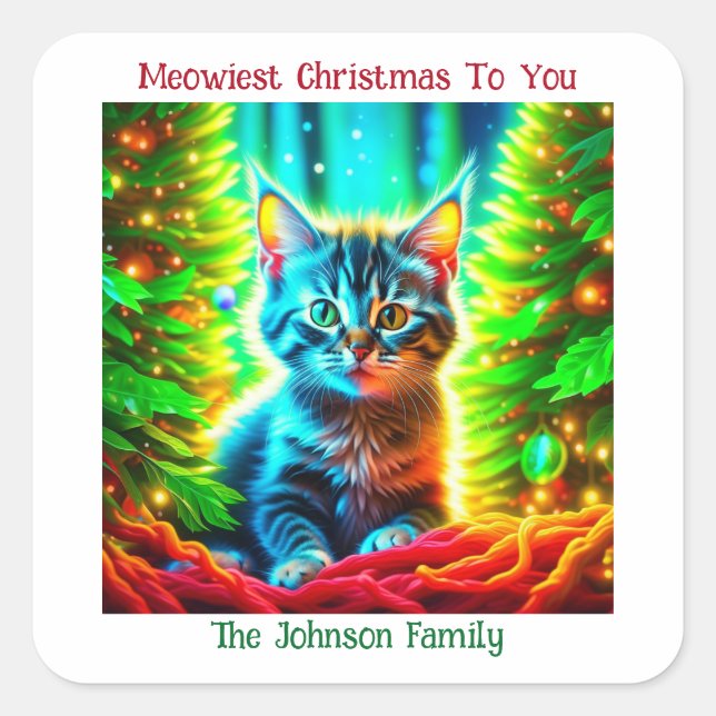 Personalised Christmas Kitten  Square Sticker (Front)