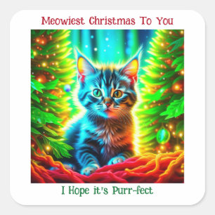 Personalised Christmas Kitten  Square Sticker