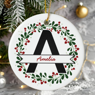 Personalised Christmas Letter Name Custom Initial Ceramic Tree Decoration