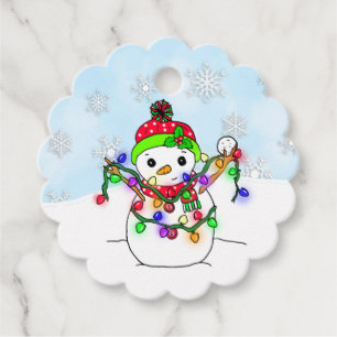 Personalised Christmas Lights around Snowman Favour Tags
