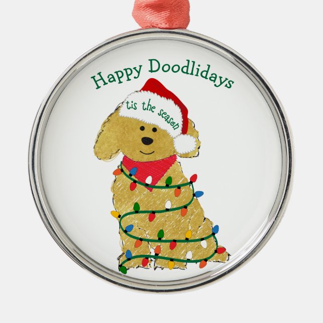 Personalised Christmas Lights Goldendoodle Metal Tree Decoration (Front)