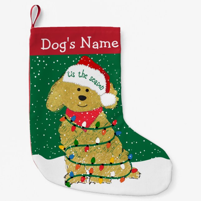 Personalised Christmas Lights Goldendoodle Small Christmas Stocking (Front)